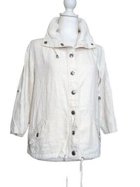 Christopher & Banks Linen Blend Utility Jacket Women Medium Ivory Safari Coastal